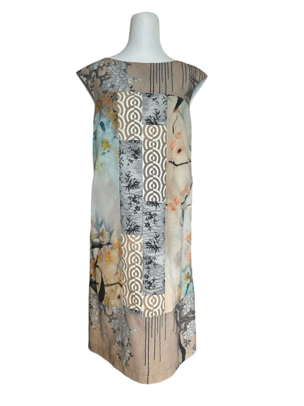 NWT Basler Patchwork Print Dress Size 38 US 8 Artsy Japanese Mixed Media